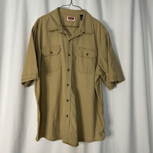 Wrangler Shirt Mens Extra Large Gold Short Sleeve Button Down Stretch Workwear - Picture 1 of 12